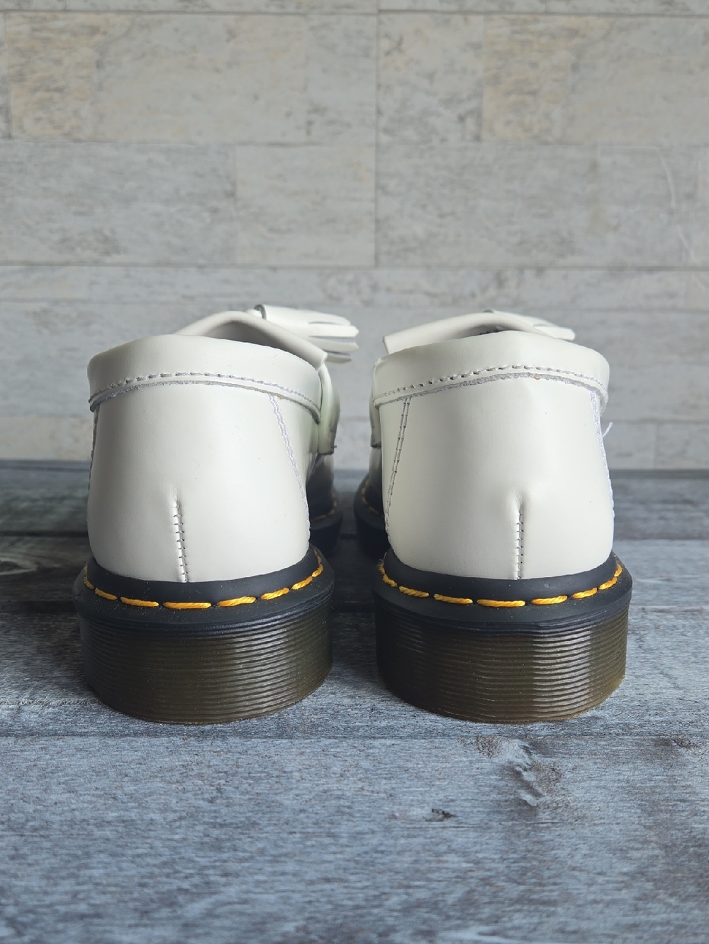 Dr. Martens White Adrian Leather Tassel Loafers Size 7 Womans Yellow Stitch - Picture 9 of 12